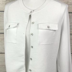 Cabi Ribbed Button Down Sweater, white
